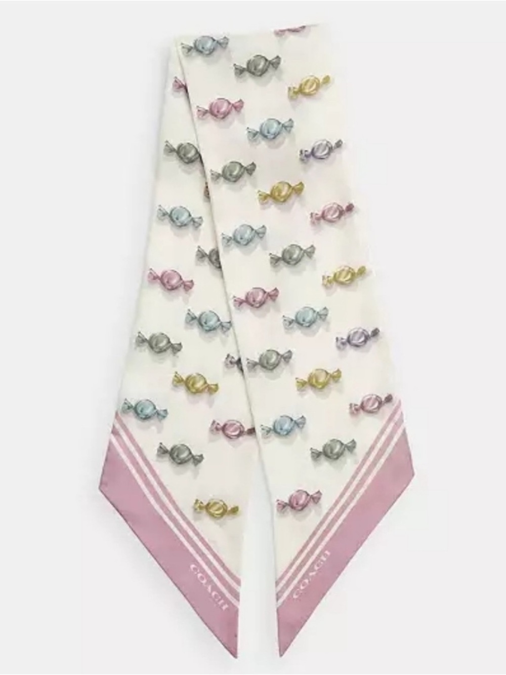 Coach Candy Print Silk Twilly Scarf in Pastel Multi NWT